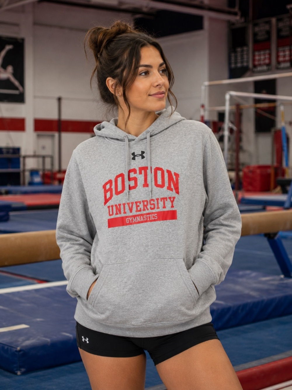 Under Armour Boston University Gymnastics Hoodie Gray Red Size Large